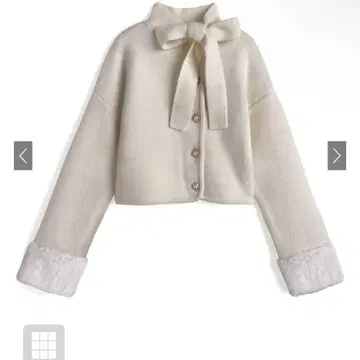 GRL 그레일 리본 펄 버튼 퍼 니트 가디건