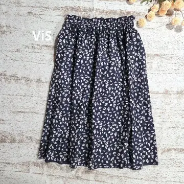 ViS 레오파드 무늬 플레어 스커트 네이비 [ L ] 허리밴딩