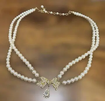 귀여워! 펄과 골드 리본 목걸이 초커