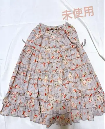 미사용 Pink House 플라워 프린트 플레어 스커트