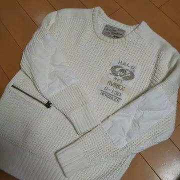 AVIREX 밀리터리 스웨터 니트 L 사이즈 와플 화이트