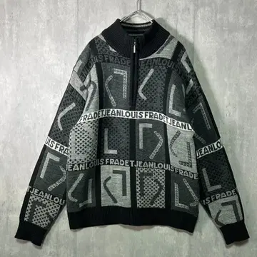 아카이브 올 패턴 자카드 니트 하프 지퍼 울 블랙