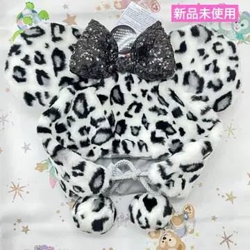 미니 레오파드 무늬 팬캡 도쿄 디즈니 리조트 레오파드 화이트 블랙