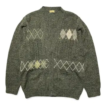 구제 빈티지 아크릴/울 아가일 포켓 부착 가디건