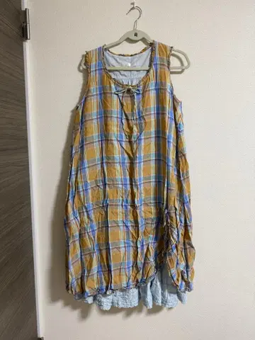 핑크하우스 린넨 마드라스 체크 원피스