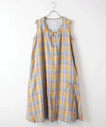 새상품급 핑크하우스 린넨 마드라스 체크 원피스