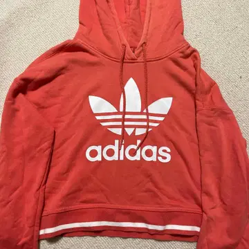 adidas 핑크 후드 부착 크롭 후드티 M