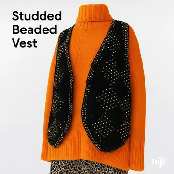 스팽글 스터드 니트 베스트 핸드메이드풍 블랙