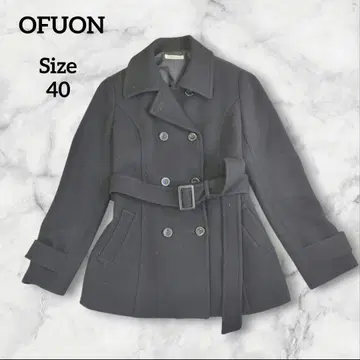 오프온 더블 브레스트 코트 블랙 벨트 포함 울 모헤어 40