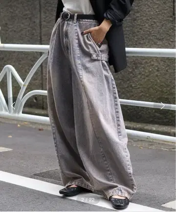 PUBLUX 파브뤽스 로우라이즈 절개 루즈 턱 와이드 데님