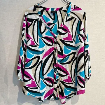 WORTHINGTON 컬러풀 잎 패턴 반팔 셔츠 L