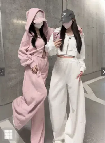 더블 지퍼 후드티 x 와이드 팬츠 속기모 맨투맨 셋업[ru1331]