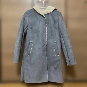 그레이 스웨이드풍 롱 코트 후드 부착