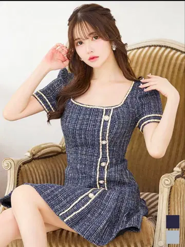 스퀘어넥 플리츠 스커트 미니 드레스 XL