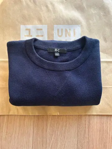 유니클로 스무스 코튼 크루넥 스웨터 네이비 L
