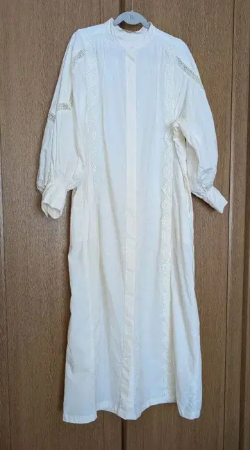 누키테파 아이보리 레이스 롱 셔츠 원피스 린넨 코튼