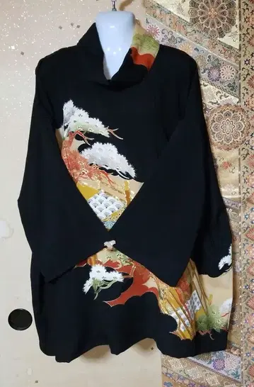 기모노 리메이크 블랙 전복 기모노 마츠카이로 튜닉