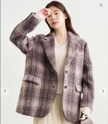 코코딜 울 샤기 자코트 모카 체크