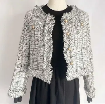 노카라 트위드 자켓 충전솜 코트