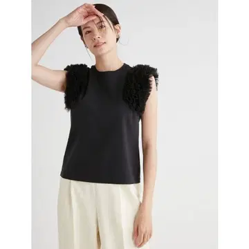 택 포함 셀퍼드 소매 튤 상의