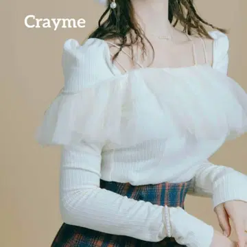 [ Crayme ] Tulle Flare Rib Tops 화이트 튤