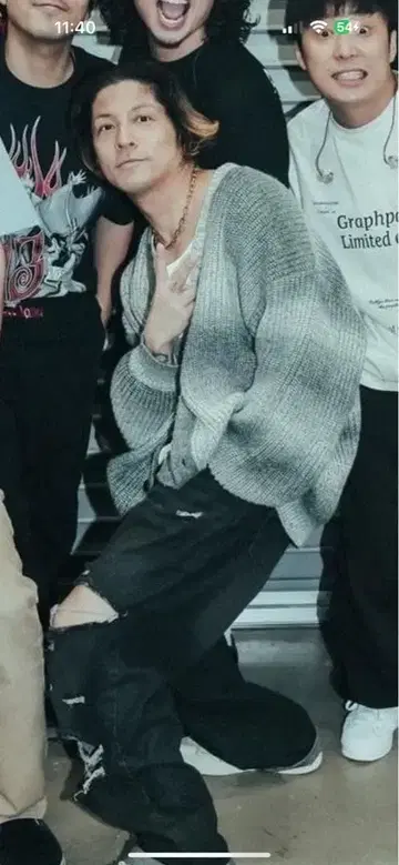 kj 착 그레이 V넥 니트 가디건