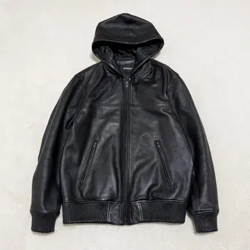 [ 새상품급 ] 아비렉스 가죽 후드 자켓 후드티 블랙 한정판
