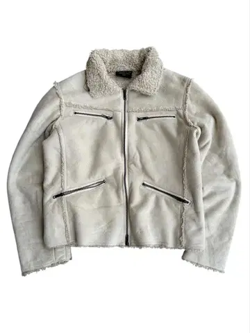 multi zip white mouton jacket