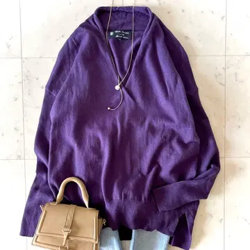 새상품급 23구 보타 주세페 캐시미어 혼방 V넥 풀오버 울 보라색