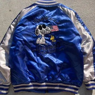 피넛 스누피 일본풍 패턴 스카잔 미국 국기 자수 L 파랑 블루