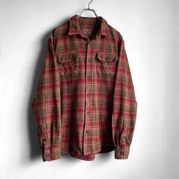 00s ORVIS 옴브레 체크 헤비 플란넬 셔츠 L 포켓 부착 좋은 배색