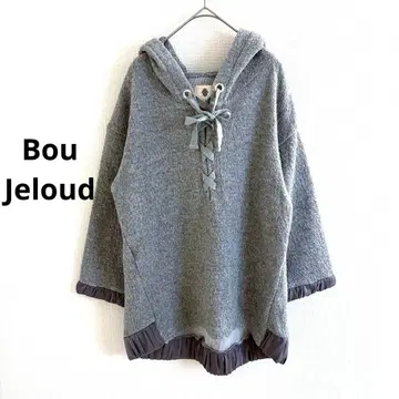 Bou Jeloud 그레이 7부 소매 후드티 리본 부즈루드 울