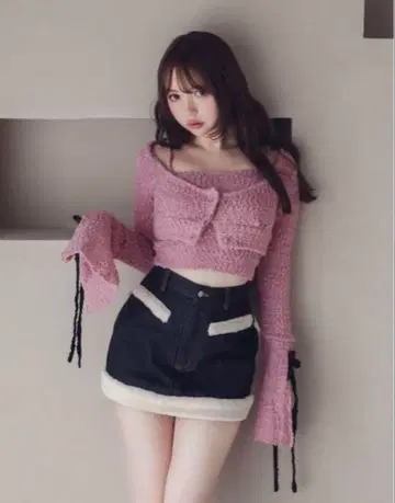 ANDMARY Lotta 리본 세트 가디건 핑크