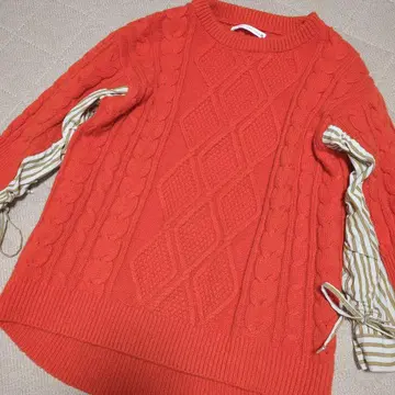 새상품급!!Bou Jeloud 오렌지 케이블 니트 스웨터 셔츠 도킹