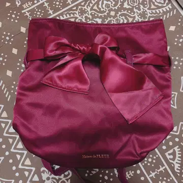 버건디 리본 포함 새틴 백팩 메종 드 플뢰르 리본 백팩