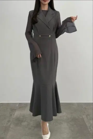 CENEA 시어 탑 원피스 세트 차콜 그레이