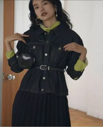 DENIM JACKET PLEATS DRESS 아메리빈티지