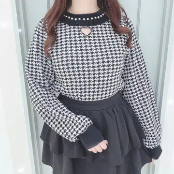 evelyn 하트컷 니트 펄 하운드투스 블랙 검정 스나계 양산형