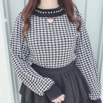 evelyn 하트컷 니트 펄 하운드투스 블랙 검정 스나계 양산형