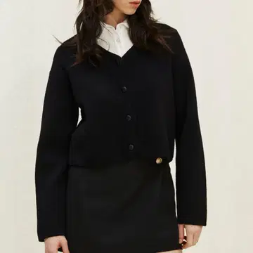 새상품 H&M 스캘럽 프론트 가디건 블랙