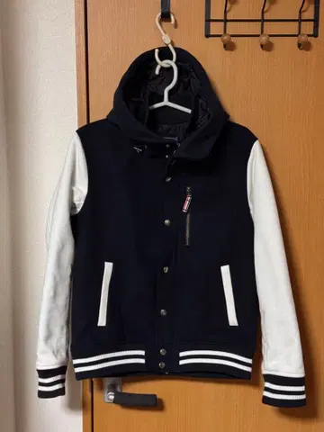 BEAMS HEART 빔즈 새상품급 바시티 자켓 후디 절개 소가죽