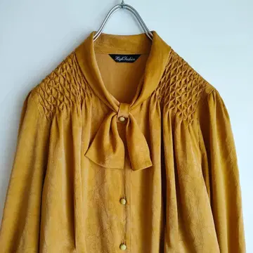 머스타드 보타이 블라우스 비즈 빈티지 빈티지 레트로