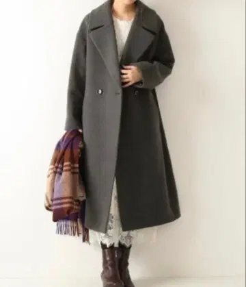 스픽 앤 스팬 W 페이스 빅 칼라 코트 차콜 그레이