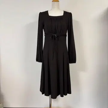 브라운 스퀘어넥 A라인 원피스