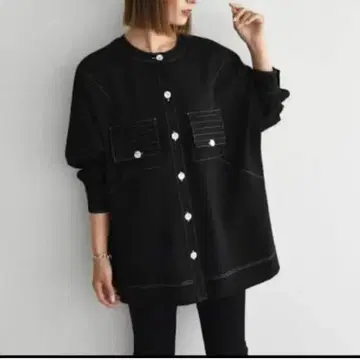 새상품급 Cen. 노카라 스티치 블루종 셔츠 블랙 FREE