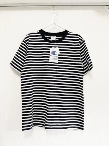 챔피온 T셔츠 반팔 면100% 보더 블랙 화이트 블랙 화이트