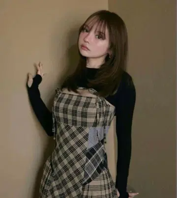 andmary Nadia 체크 롱 드레스 베이지