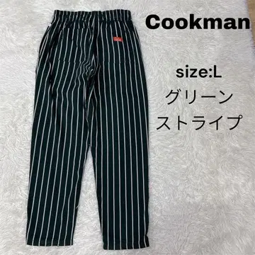 Cookman 쿠쿠만 셰프 팬츠 L 그린 녹색 스트라이프 화이트