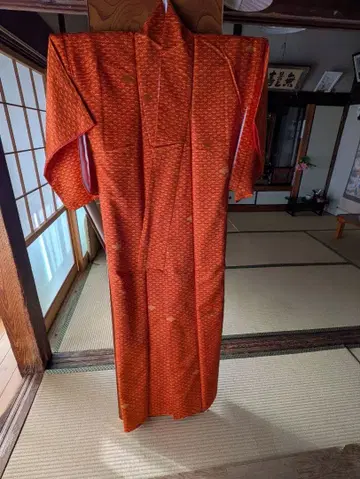 오렌지 파도 무늬 코몬 기모노