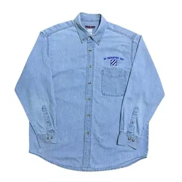 90-00s JERZEES 데님 버튼 다운 셔츠 밀리터리 자수